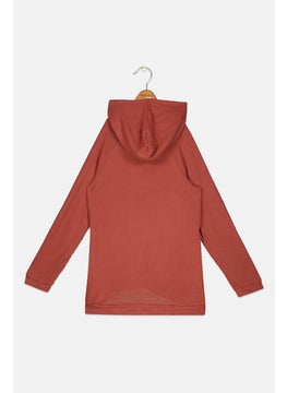 R&R Kids Girl Tulip Hem Long Sleeve Hoodie, Rust  - Image 2