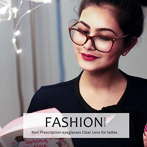 MEETSUN Non Prescription Glasses Frames For Women，Retro Cateye Fake Eyeglasses HD Clear Lens (Dark Red Frame Clear Lens) - Image 2