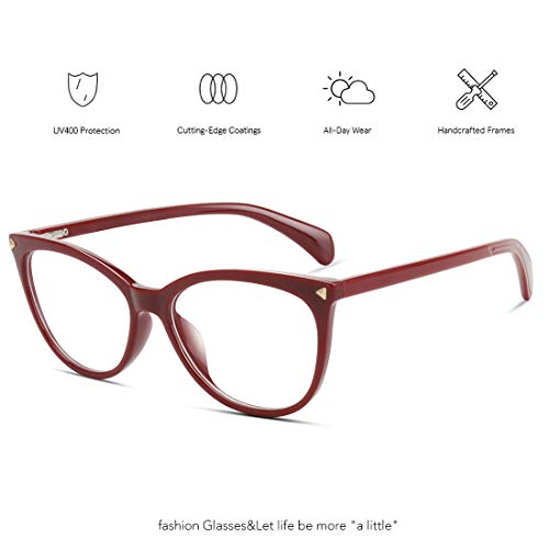 MEETSUN Non Prescription Glasses Frames For Women，Retro Cateye Fake Eyeglasses HD Clear Lens (Dark Red Frame Clear Lens) - Image 3