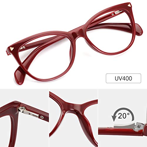MEETSUN Non Prescription Glasses Frames For Women，Retro Cateye Fake Eyeglasses HD Clear Lens (Dark Red Frame Clear Lens) - Image 4