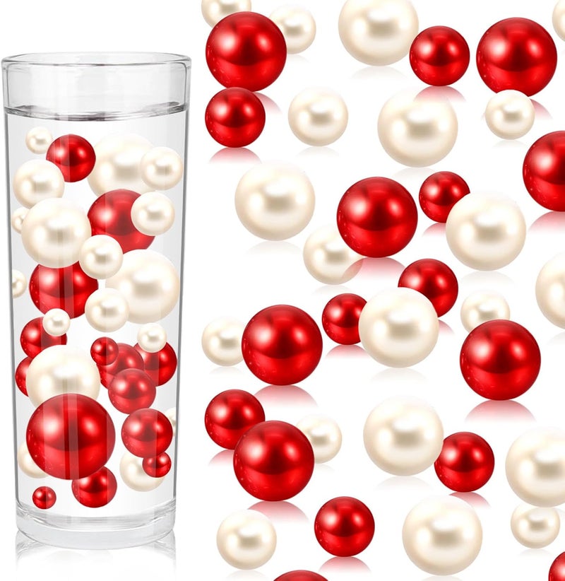 ZEBMOON 200PCS Red White Faux Pearls Beads for Centerpiece Vases, Vase Filler Faux Pearls, No Holes Filler Beads for Party Anniversary Birthday Wedding Table Decor, 10/14/20/30mm - Image 1