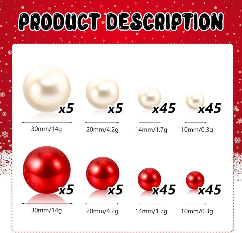 ZEBMOON 200PCS Red White Faux Pearls Beads for Centerpiece Vases, Vase Filler Faux Pearls, No Holes Filler Beads for Party Anniversary Birthday Wedding Table Decor, 10/14/20/30mm - Image 2
