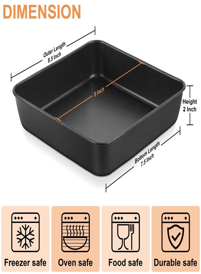 E-far 8x8 Baking Pan, Nonstick Square Cake Pan with Stainless Steel Core, Black Metal Bakeware for Brownies Lasagna Cakes, Non-toxic & Easy Clean, 2 Inch Deep - Image 2