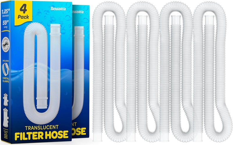 SEWANTA Replacement Hose For Above Ground Pools [Set of 4] 1.25" Diameter, 59" Long Accessory Pool Pump Replacement Hose - Filter Pump Hose Compatible with Intex Pump Models #607/#637 - Image 1