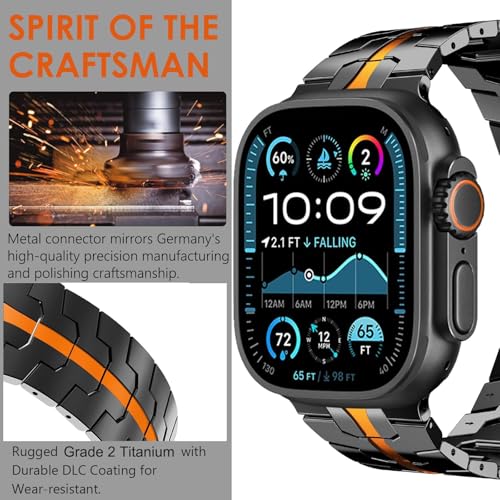 WINGLE Titanium Bands for Apple Watch Band Ultra 3/2/1 Band 49mm Series 11 10 46mm 45mm 44mm 42mm SE 3/2/1 Series 9 8 7 6 5 4 3 Men, Classy Business Lightweight Rugged iWatch Bands, Black/Orange - Image 3