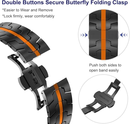 WINGLE Titanium Bands for Apple Watch Band Ultra 3/2/1 Band 49mm Series 11 10 46mm 45mm 44mm 42mm SE 3/2/1 Series 9 8 7 6 5 4 3 Men, Classy Business Lightweight Rugged iWatch Bands, Black/Orange - Image 5
