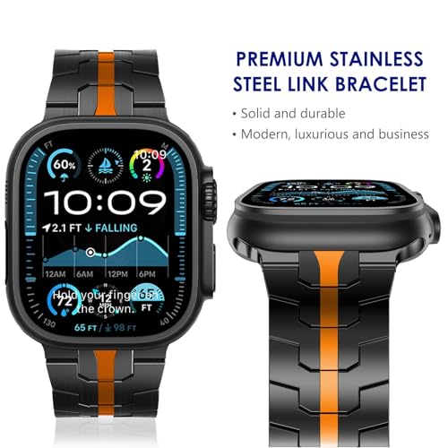 WINGLE Titanium Bands for Apple Watch Band Ultra 3/2/1 Band 49mm Series 11 10 46mm 45mm 44mm 42mm SE 3/2/1 Series 9 8 7 6 5 4 3 Men, Classy Business Lightweight Rugged iWatch Bands, Black/Orange - Image 2