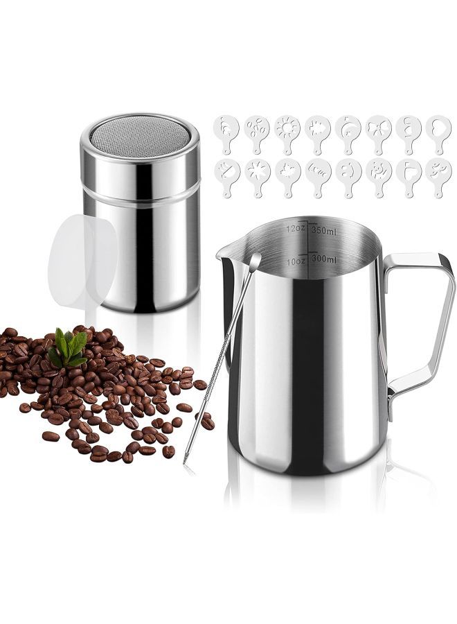 Gevi Milk Frothing Pitcher 12oz/350ml Stainless Steel Steam Pitchers for Milk Coffee Cappuccino Latte Art,Stainless Steel Powder Shaker with Lid - Image 1