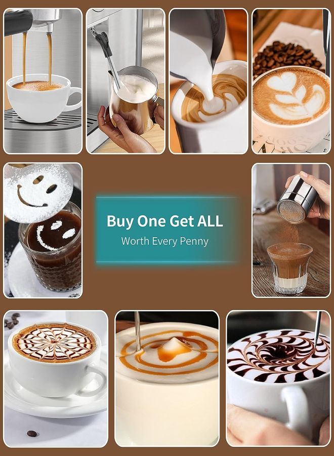 Gevi Milk Frothing Pitcher 12oz/350ml Stainless Steel Steam Pitchers for Milk Coffee Cappuccino Latte Art,Stainless Steel Powder Shaker with Lid - Image 4