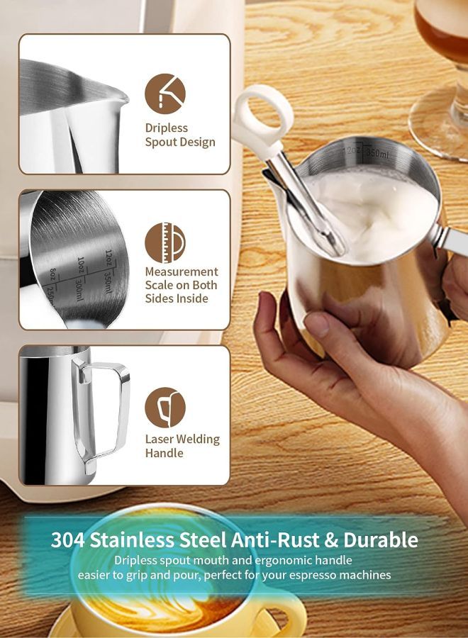 Gevi Milk Frothing Pitcher 12oz/350ml Stainless Steel Steam Pitchers for Milk Coffee Cappuccino Latte Art,Stainless Steel Powder Shaker with Lid - Image 2