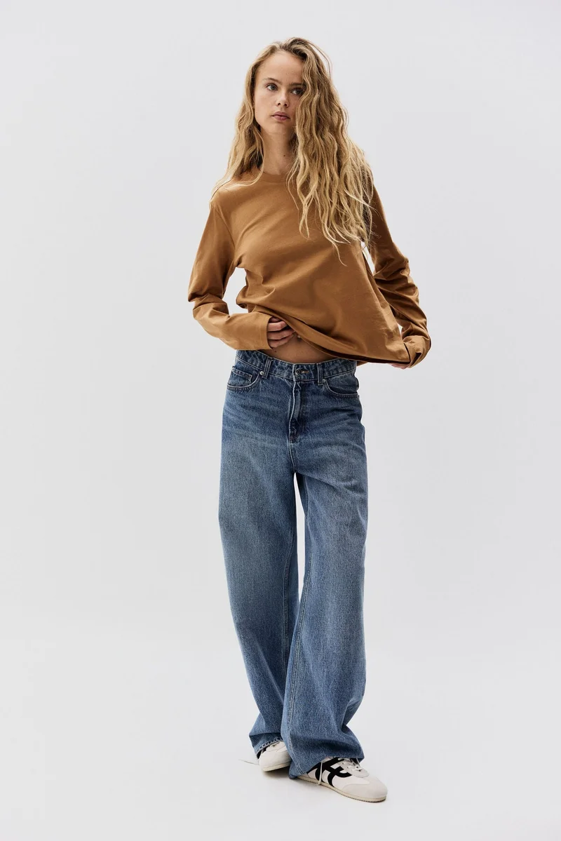 اتش اند ام بلوزة من القطن بأكمام طويلة