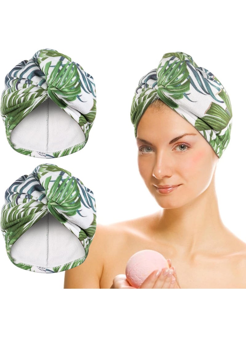 AuroTrends - AuroTrends Microfiber Hair Towel Wrap 2Pack, Printed Hair Wraps for Women-Hair Drying Towels with Loop&Button, Thin Quick Dry Hair Towels for Wet Hair (Set of 2, Palms) - Image 1