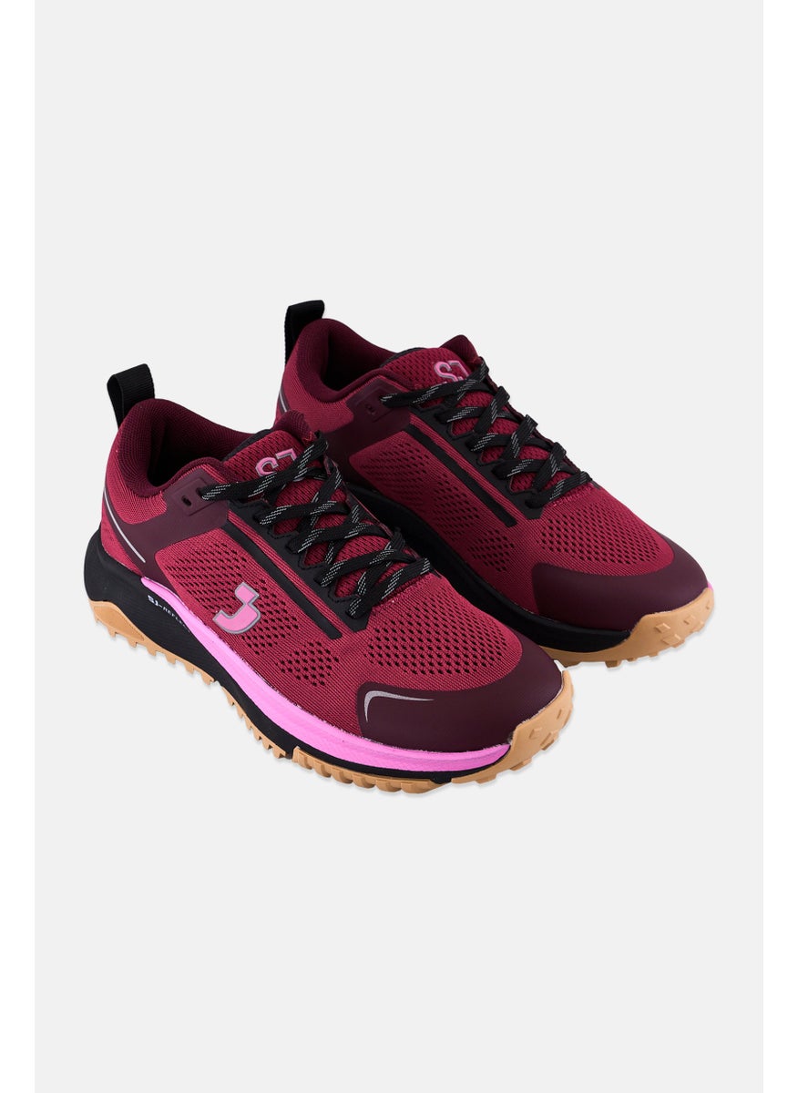 SJ Women Brand Logo Lace Up Running Shoes, Maroon  - Image 1