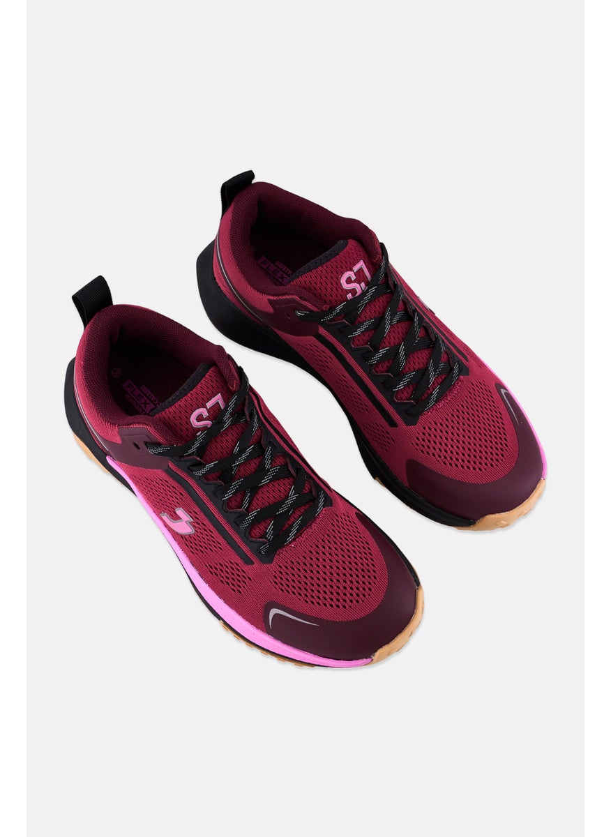 SJ Women Brand Logo Lace Up Running Shoes, Maroon  - Image 4