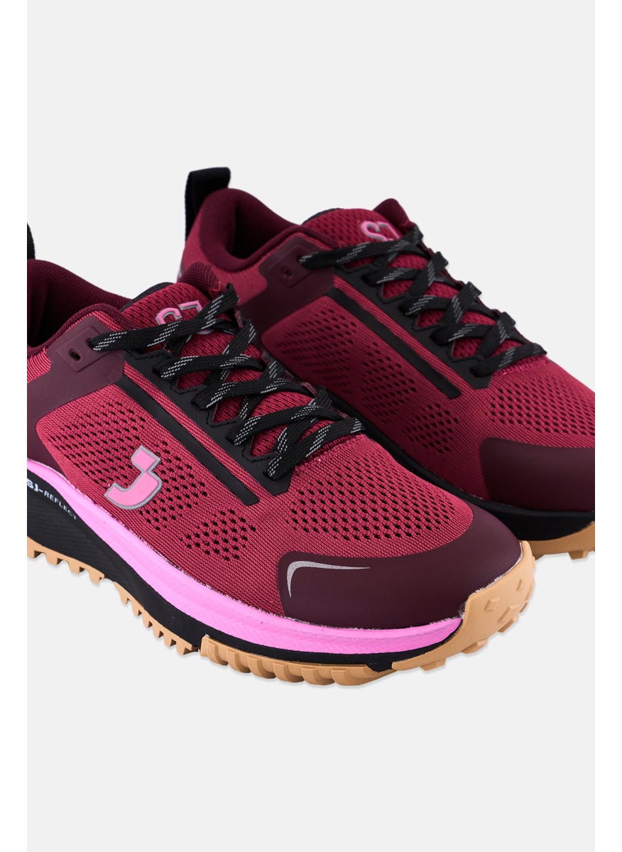 SJ Women Brand Logo Lace Up Running Shoes, Maroon  - Image 2