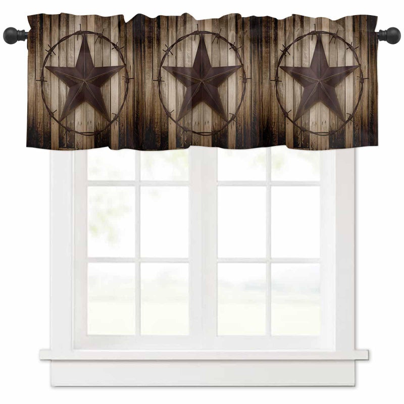 Homechoid Western Texas Star Window Curtain Valance for Living RoomKitchenBathroomFarmhouse Retro Rustic Wooden Boards Short Rod Pocket Tier Curtain Window Treatment 1 Panel 54x18