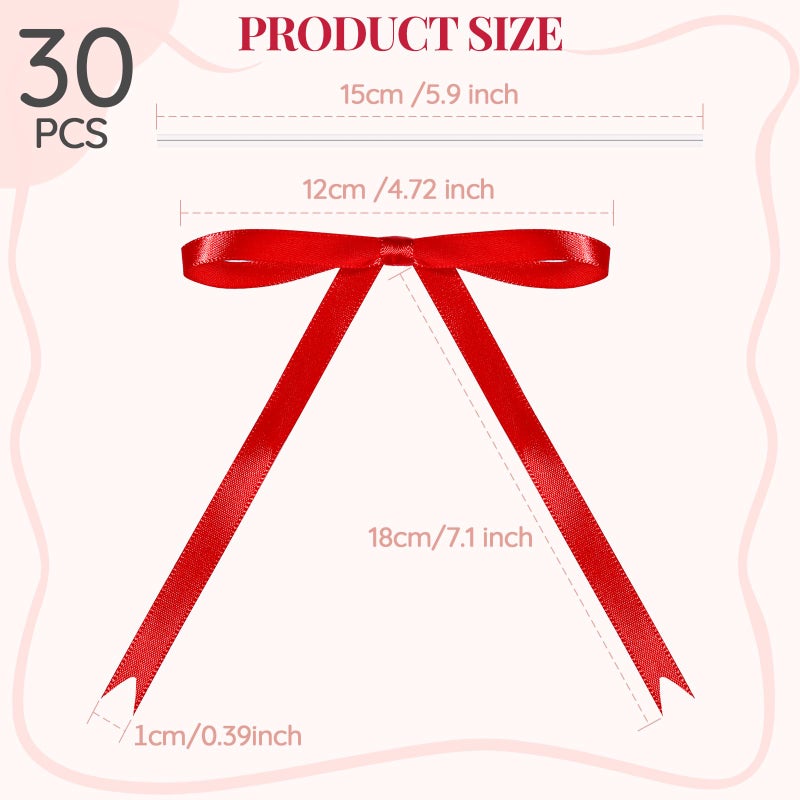 YGDZ Red Bows 5x7 Inch, 30PCS Satin Ribbon Red Bow for Christmas Decor, Cake, Twist Tie for Gift Wrapping, Balloons, Birthday Party, Treat Bags, Craft, Wedding, Baby Shower, Valentines Day Decoration - Image 4