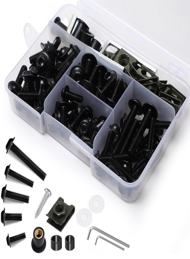 AEEAST 177Pcs Motorcycle Fairing Bolts Kit, M5 M6 Stainless Steel Windscreen Screws Fastener Clips Universal Fit For Sportbike Kawasaki Yamaha BMW Honda Suzuki Triumph GSXR Aprilia MV Agusta(Black) - Image 1