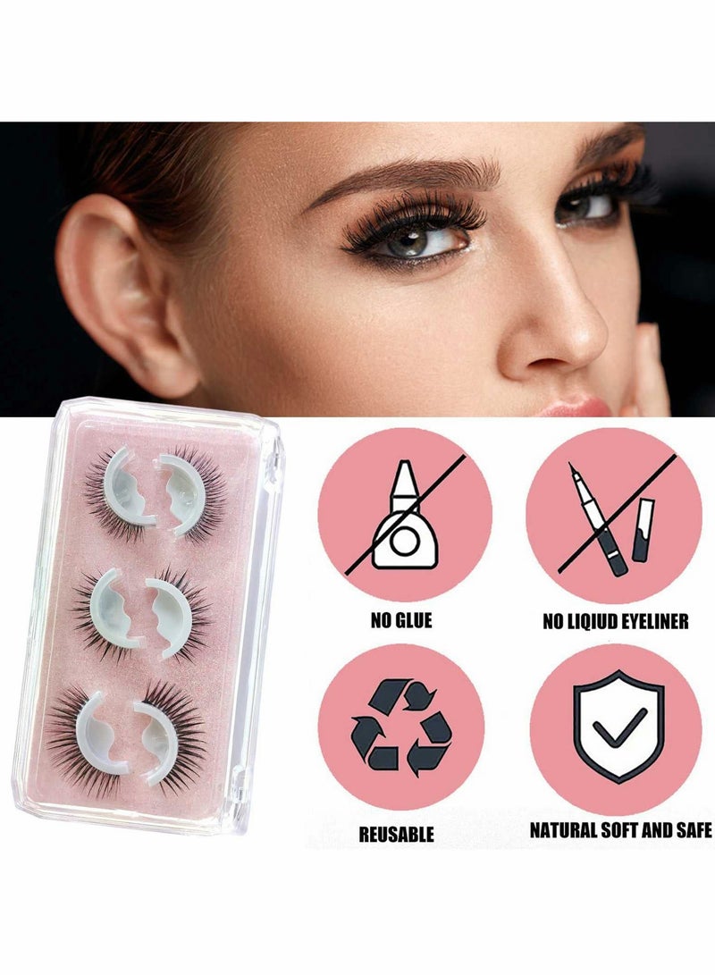 Reusable Self Adhesive Eyelashes 3 Styles False Eyelashes No Eyeliner or Glue Needed Stable False Lashes Natural Look Easy to Put On Waterproof Fake Eyelashes