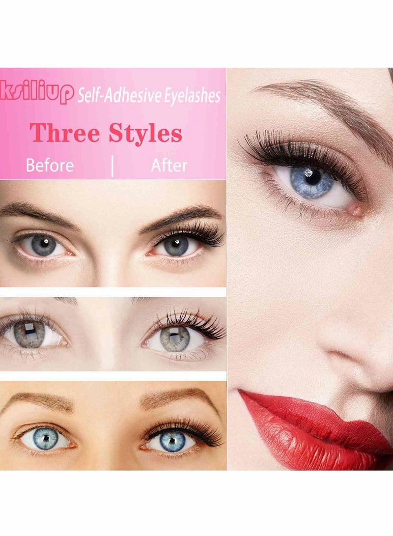 Reusable Self Adhesive Eyelashes 3 Styles False Eyelashes No Eyeliner or Glue Needed Stable False Lashes Natural Look Easy to Put On Waterproof Fake Eyelashes