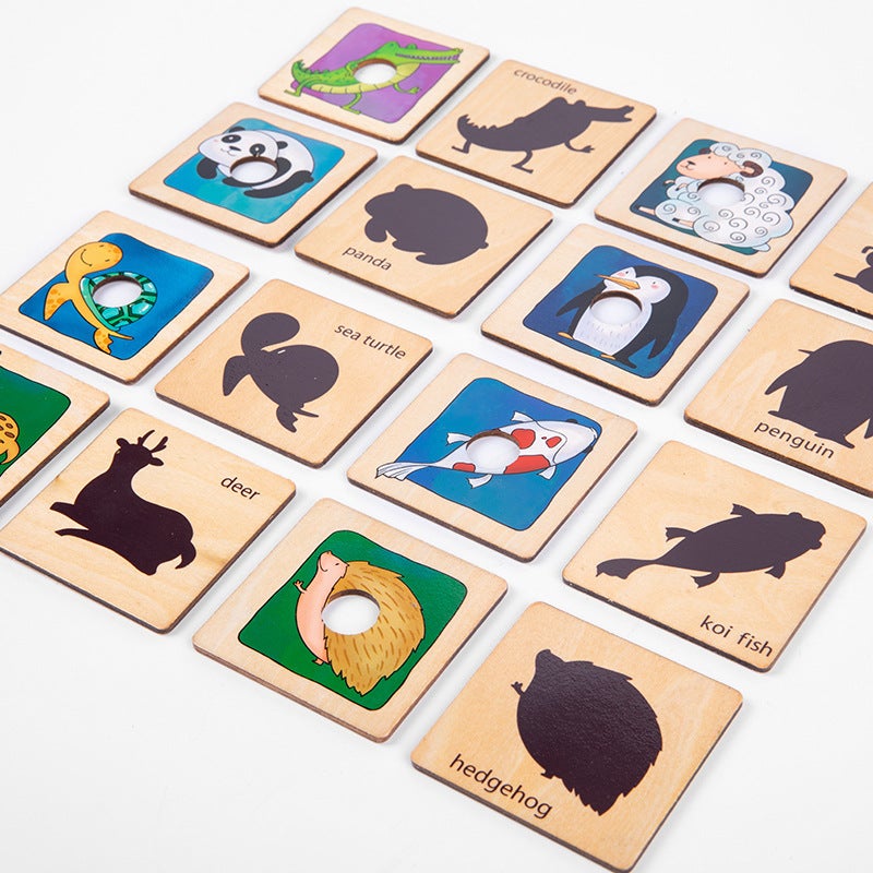 Children'S Wooden Skin Shadow Building Blocks Matching Cartoon Animal Digital Word Puzzle Cognitive Threading Toy - Image 4