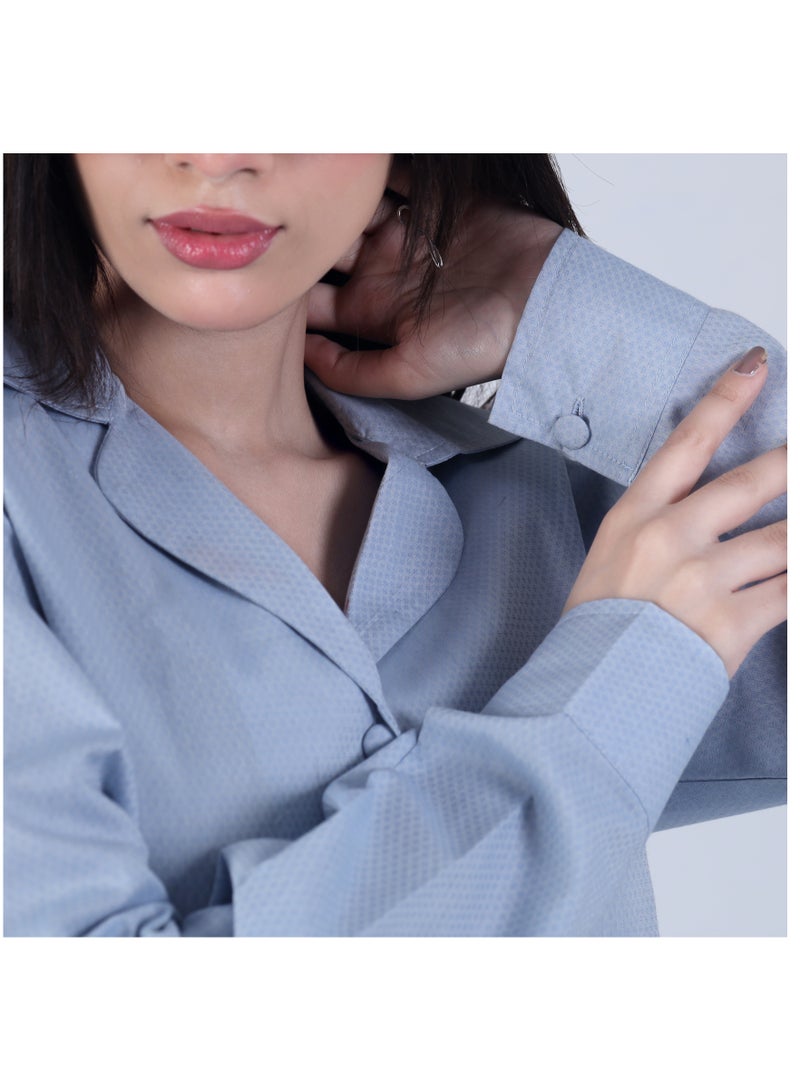 Ambittrends Notch Collar Button Down Shirt - Ice Blue - Image 4