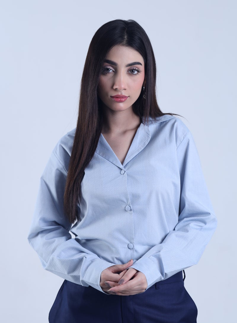 Ambittrends Notch Collar Button Down Shirt - Ice Blue - Image 1