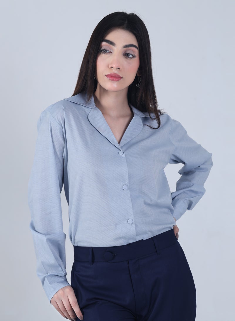 Ambittrends Notch Collar Button Down Shirt - Ice Blue - Image 3