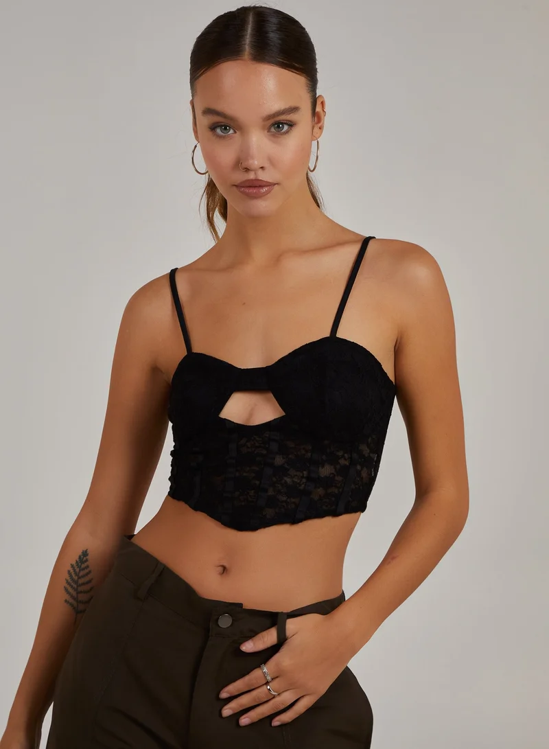 بينك فانيلا Cut Out Lace Corset Top