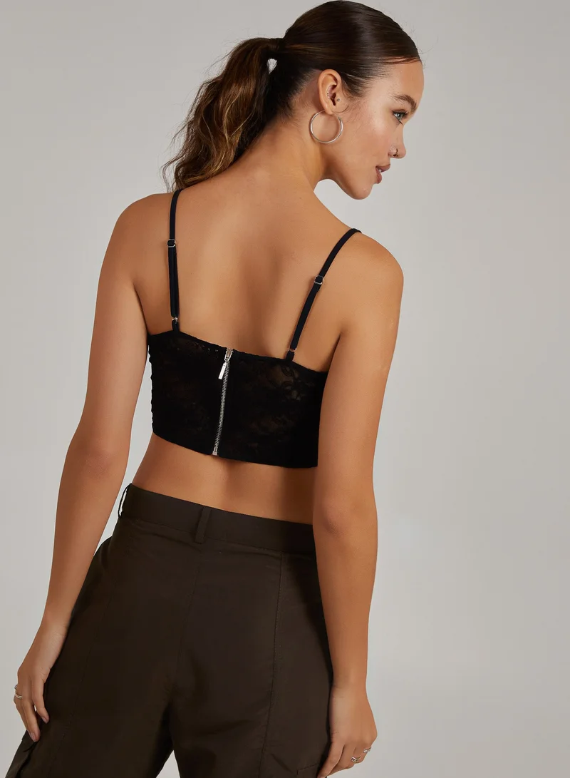 بينك فانيلا Cut Out Lace Corset Top