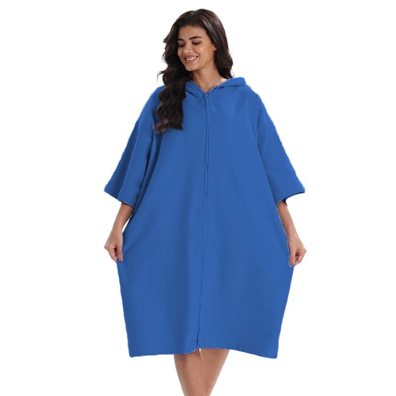 Ultra-Fine Microfiber Adult Hooded Bathrobe - Quick-Drying Beach Towel & Surfing Cape