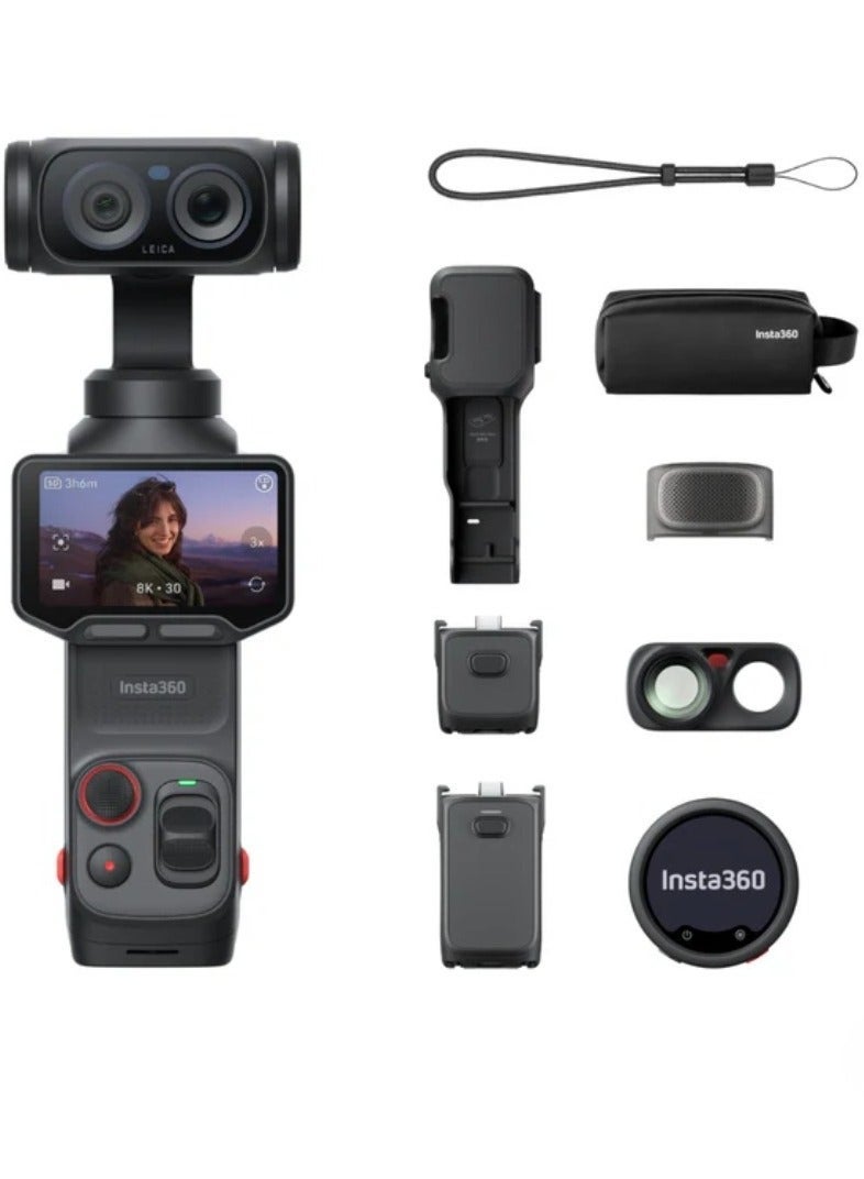 Luna Ultra Creator Bundle | 8K Pocket Size Gimbal Camera w/ Dual Leica Lens System, Standard Kit + Battery Handle + Mic Pro Tx + Wide-Angle Lens + Carry Case, For Content Creators, Black