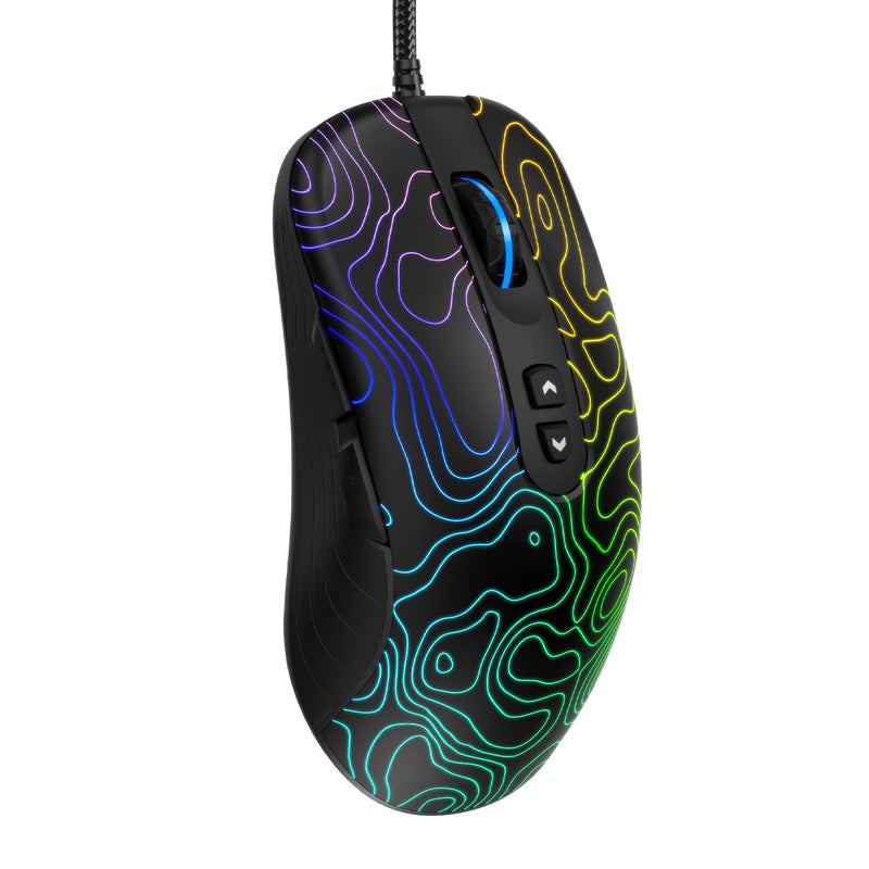 COSTOM Womier G706 USB Wired Gaming Mouse for PC Computer Windows Mac Laptop, Lightweight Silent RGB Backlit Mouse with Adjustable 12000DPI/7 Programmable Side Buttons,Topographic Theme (Black Topographic) - Image 1