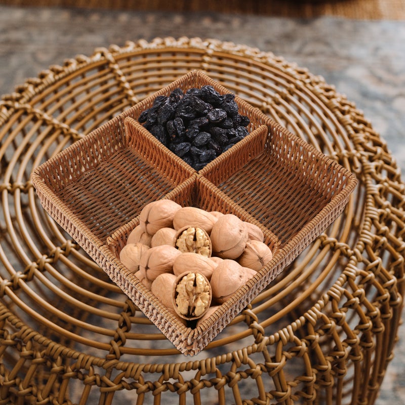 Divided Woven Storage Basket Imitation Rattan Fruit Basket Rectangle Serving Basket - Image 3