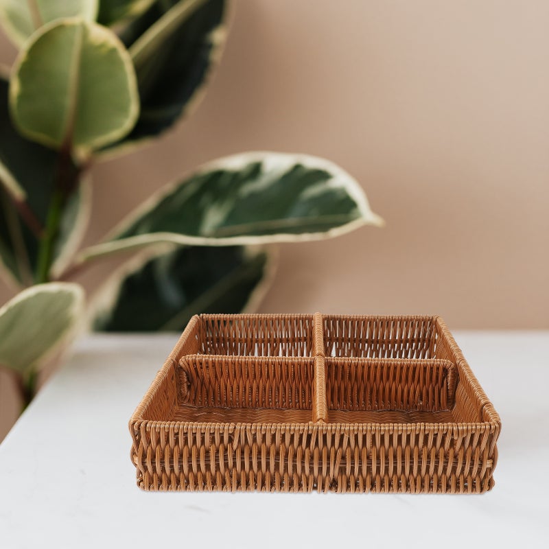 Divided Woven Storage Basket Imitation Rattan Fruit Basket Rectangle Serving Basket - Image 5