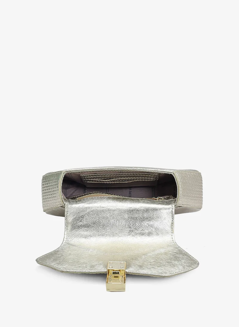 Da Milano  Small Metallic Leather Satchel - Gold for Women | Best Price UAE