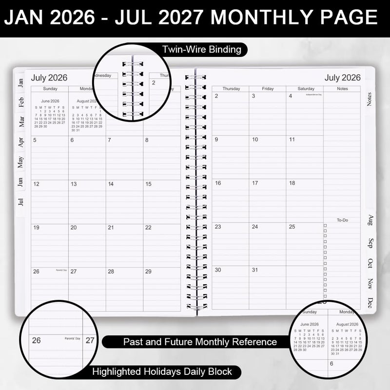 Cheericome Planner 2026-2027, Monthly Weekly Planner Runs January 2026 to June 2027, 26-27 Planners with PP Cover and Elastic Bond, 18 Month, Black Monthly Planner Calendar - Image 2