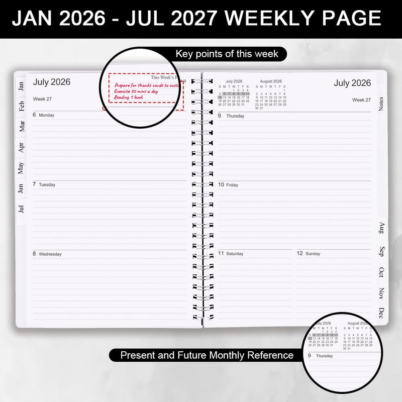 Cheericome Planner 2026-2027, Monthly Weekly Planner Runs January 2026 to June 2027, 26-27 Planners with PP Cover and Elastic Bond, 18 Month, Black Monthly Planner Calendar - Image 3