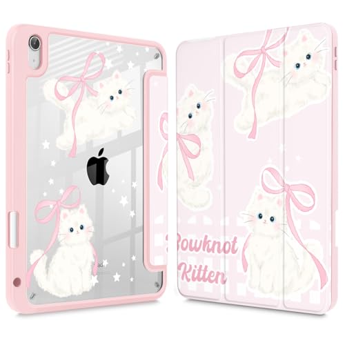 May Chen for iPad (A16) 11th Generation Case 11 Inch 2025, iPad 10th Gen Case 2022 10.9 inch, Built-in Pencil Holder with Shockproof Cover Clear Transparent Back Shell Auto Wake/Sleep, Bowknot Kitten - Image 1