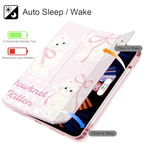 May Chen for iPad (A16) 11th Generation Case 11 Inch 2025, iPad 10th Gen Case 2022 10.9 inch, Built-in Pencil Holder with Shockproof Cover Clear Transparent Back Shell Auto Wake/Sleep, Bowknot Kitten - Image 3