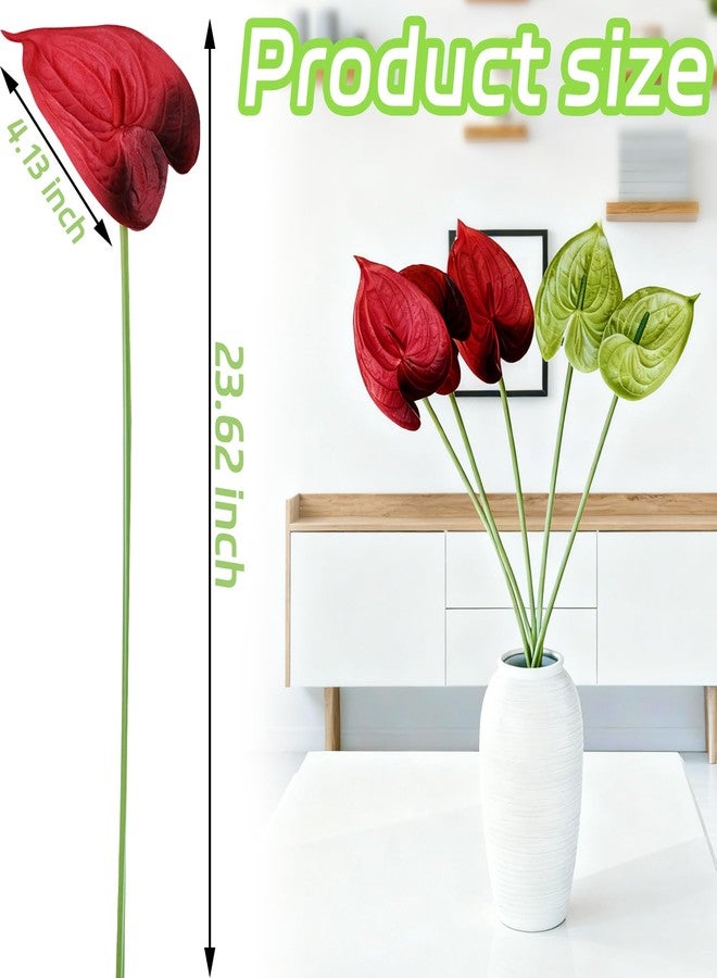 Featuman Green Artificial Anthurium Flowers Real Touch, 4 Pcs Faux Anthurium Fake Flowers for Home Wedding, Floral Arrangement, Festival Party, Table Centerpiece 26 Inch - Image 2