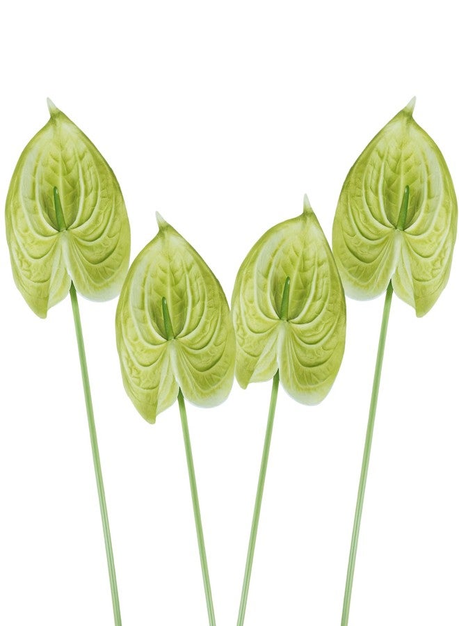 Featuman Green Artificial Anthurium Flowers Real Touch, 4 Pcs Faux Anthurium Fake Flowers for Home Wedding, Floral Arrangement, Festival Party, Table Centerpiece 26 Inch - Image 1