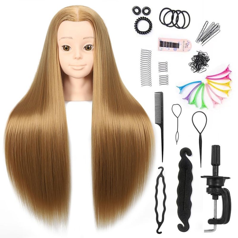 Pinzer Mannequin Head with Synthetic Fiber Hair - Straight, 28" Doll Head for Cosmetology & Hairdresser (#27 Blonde) - Image 1