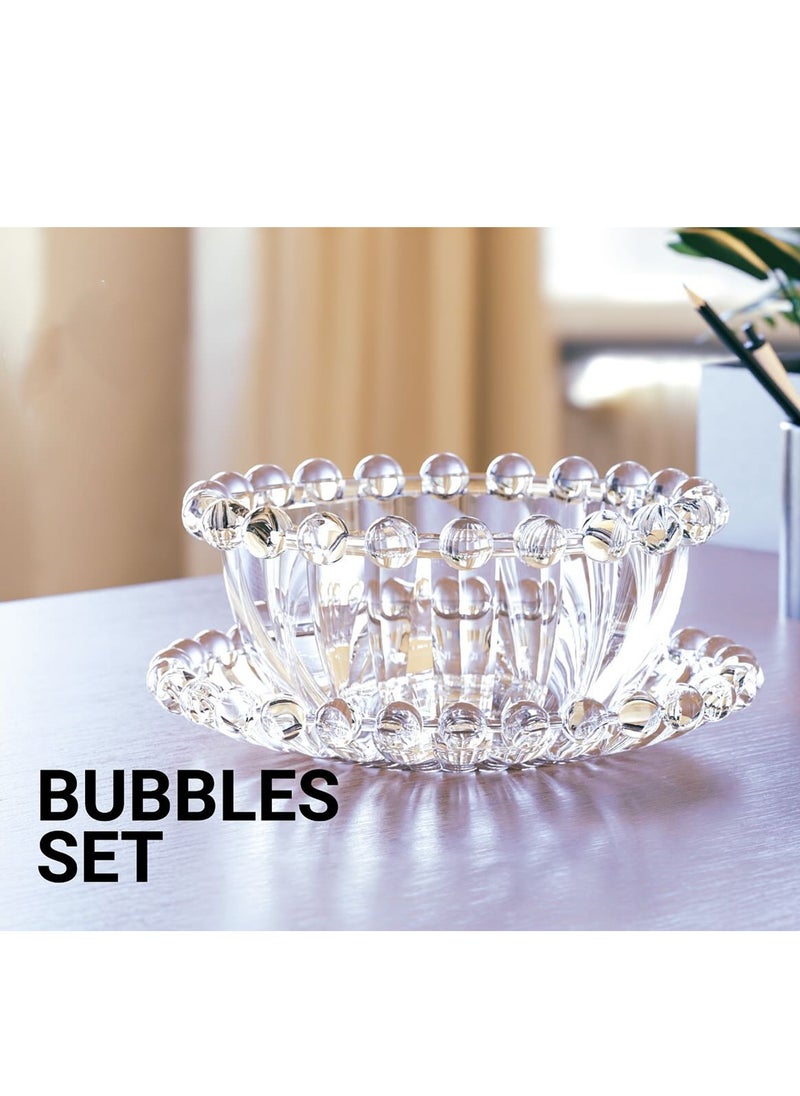Glass Dessert Bowls 6 piece with Saucer - Glass Ice Cream Cups