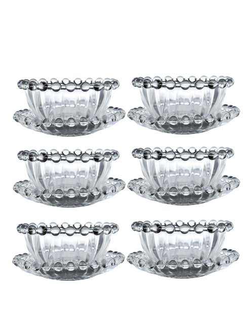 Glass Dessert Bowls 6 piece with Saucer - Glass Ice Cream Cups