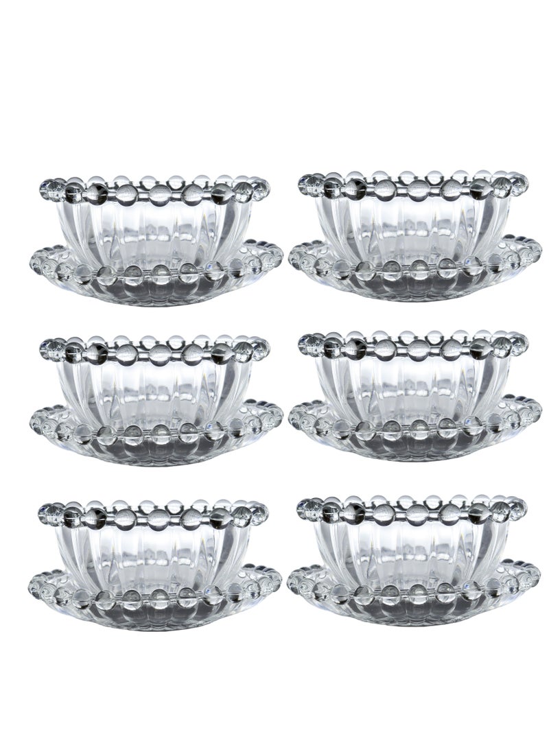 Glass Dessert Bowls 6 piece with Saucer - Glass Ice Cream Cups