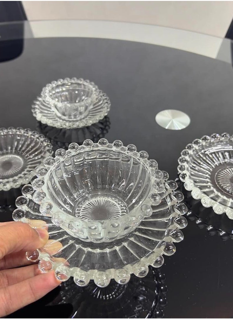 Glass Dessert Bowls 6 piece with Saucer - Glass Ice Cream Cups