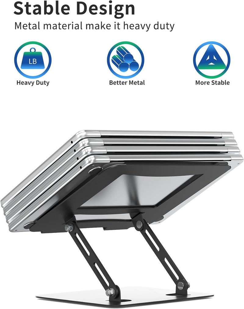 SOUNDANCE Laptop Stand for Desk with Stable Heavy Base, Adjustable Height Multi-Angle, Ergonomic Metal Riser Holder, Foldable Mount Elevator, Compatible with 10 to 15.6 Inches PC Computer, Black - Image 2