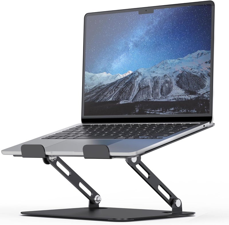 SOUNDANCE Laptop Stand for Desk with Stable Heavy Base, Adjustable Height Multi-Angle, Ergonomic Metal Riser Holder, Foldable Mount Elevator, Compatible with 10 to 15.6 Inches PC Computer, Black - Image 1
