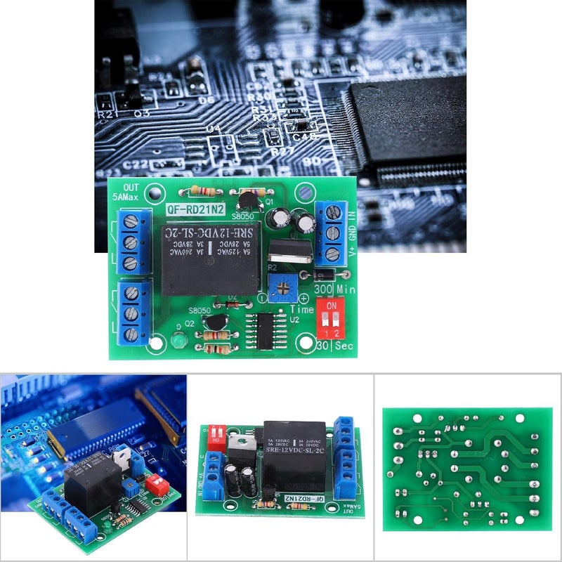 وحدة ريلي للتأخير المؤقت، جهد 10-16V أو 12V DC، نوع ريلي ثنائي القطب، مزودة بمخرجات ثنائية (DPDT) ومفتاح توقيت لمراقبة الانقطاعات.